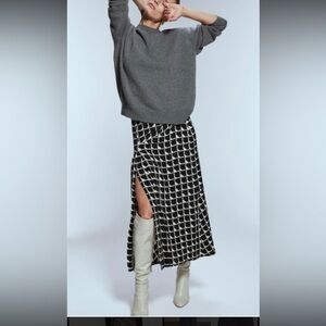 Zara Black and White Patterned A-Line Skirt